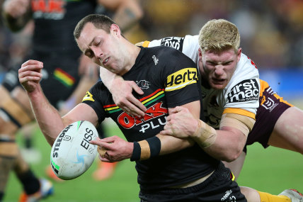 Panthers forward Isaah Yeo’s night ends early after a high tackle by Thomas Flegler.