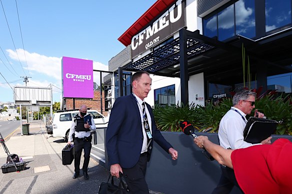 Police at the CFMEU head office in Brisbane.