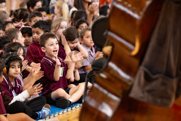Belle Vue Park Primary School students react to the orchestra’s performance. 