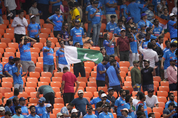 Outnumbered: A Pakistan supporter flies the flag before the clash with India.
