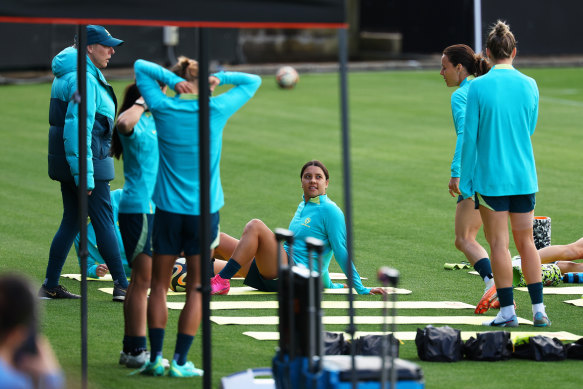 Sam Kerr at Matildas training at Jubilee Stadium.