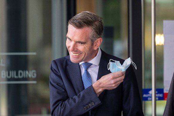 Premier Dominic Perrottet at Monday’s COVID-19 press conference. 