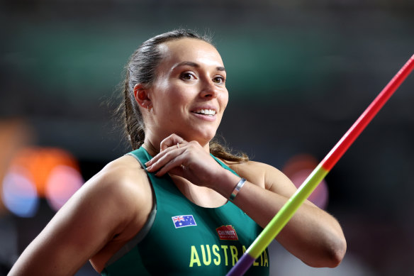 Mackenzie Little soaks up the atmosphere of the javelin final in Budapest.