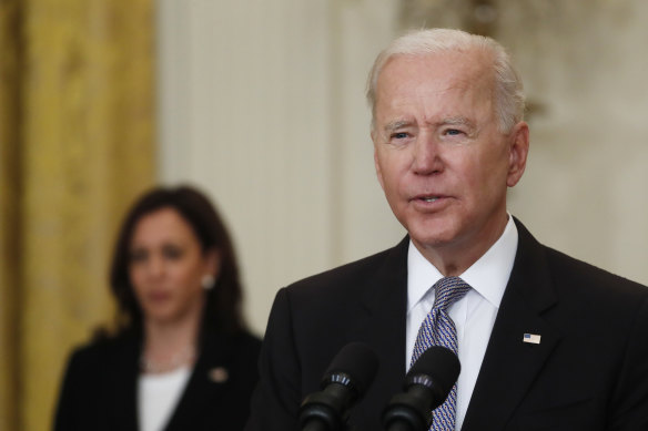 US President Joe Biden speaking at the White House on May 17.