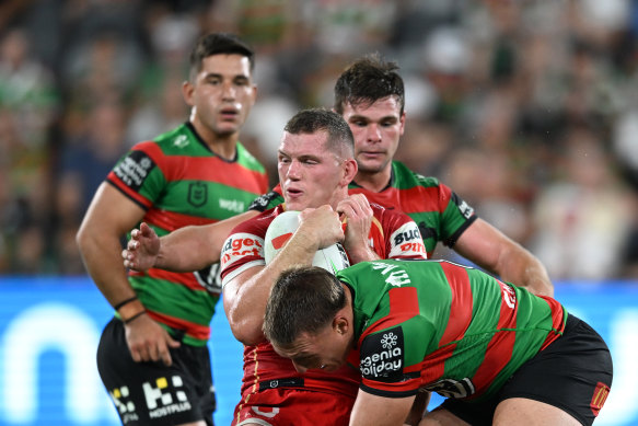 Tom Gilbert made his return for the Dolphins against the South Sydney Rabbitohs.