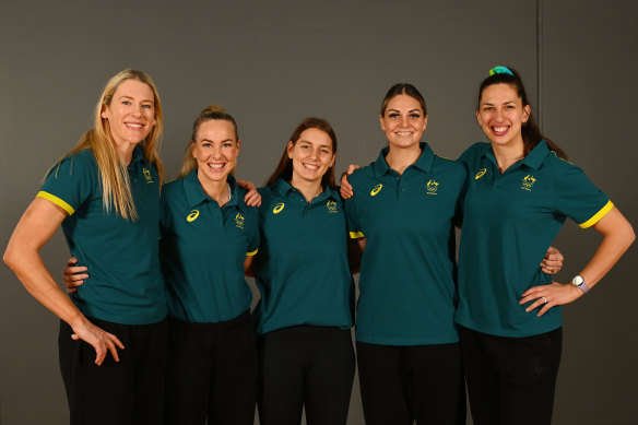 The five Australian-based players heading to Paris to represent the Opals: Lauren Jackson; Tess Madgen; Izzy Borlase; Cayla George; and, Marianna Tolo.