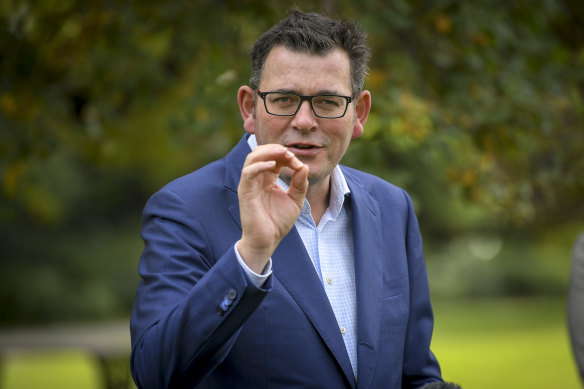 Premier Daniel Andrews announcing the rent relief package on Wednesday morning.