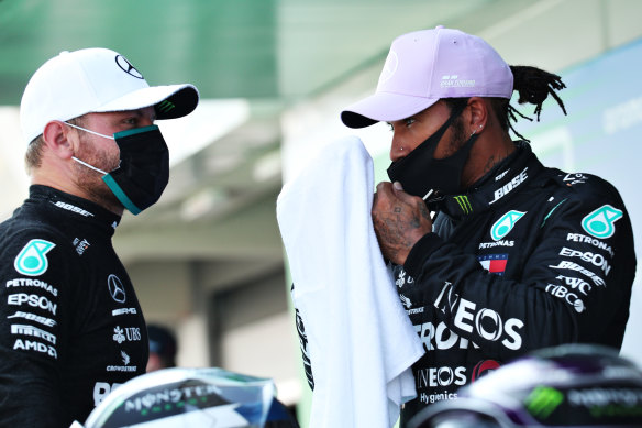 Mercedes' Valtteri Bottas and Lewis Hamilton will make up the front row of the grid in Spain.