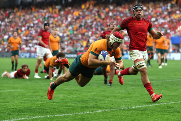 The Wallabies taking on Portugal at the Rugby World Cup.