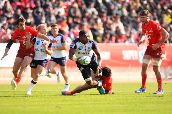 Isi Naisarani in action during the Rebels' loss to the Sunwolves.