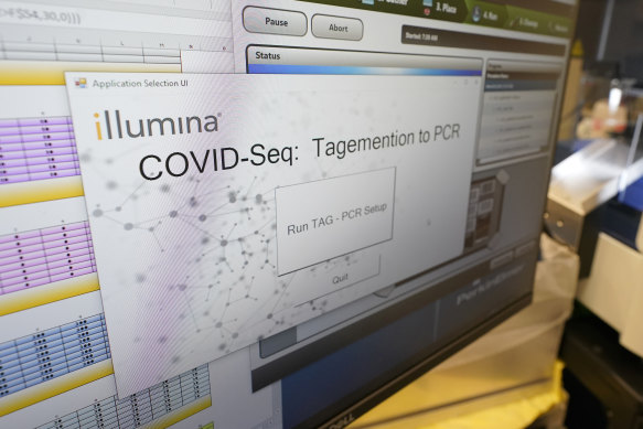 A control screen for a machine that prepares samples that tested positive for COVID-19 for automated genome sequencing.