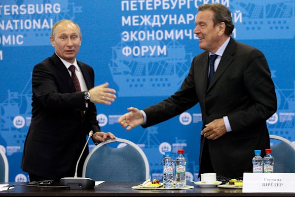 Putin cultivated a close relationship with former German chancellor Gerhard Schroeder, pictured here together in 2012.