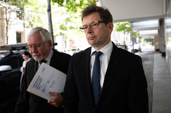 Neil Harley (right), former chief of staff to Gladys Berejiklian, outside the ICAC. He is not accused of wrongdoing.