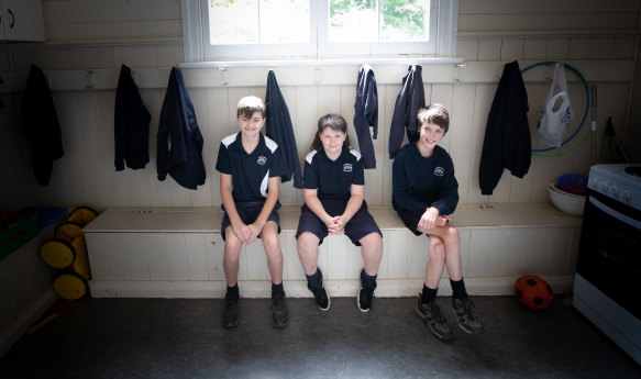 The last students: William Barnes (left), Wyatt Hendy-Smith and Corey Cook.