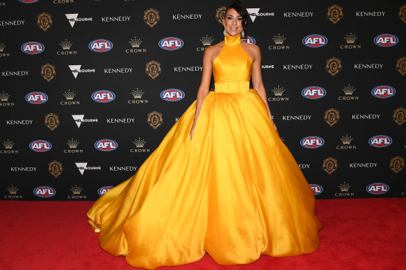 Ana Calle wearing Con Ilio at the 2019 Brownlow, the last time the event took place in all its glory.