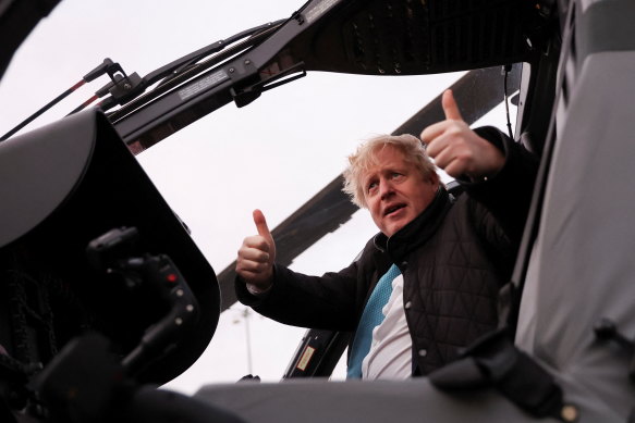 British Prime Minister Boris Johnson on a visit to RAF Valley in Holyhead on January 27.