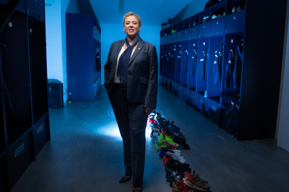 Melbourne Victory managing director Caroline Carnegie in the new-look dressing rooms.