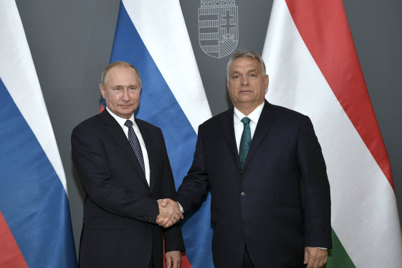 Hungarian Prime Minister Viktor Orban, right, and Russian President Vladimir Putin.