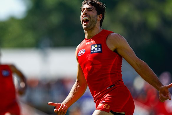 Christian Petracca after he booted a big goal against Essendon. 