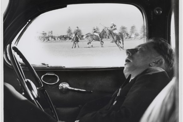 A photograph by Sam Hood of a polo match where the reporter sleeps through the match.
