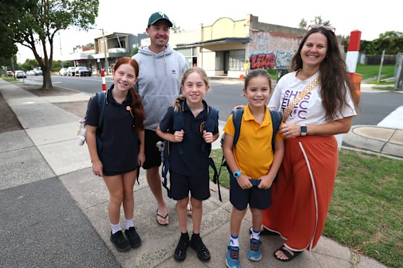 Bronwyn Dunlop and James Evans with Winter Dunlop, grade 6, and Harvey Evans and Zed Dunlop, both grade 3.