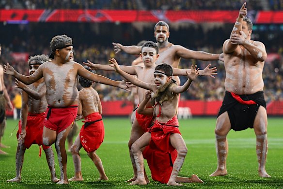 Indigenous dancers perform at the Dreamtime at the G game in May, the centrepiece of the AFL’s rounds celebrating First Nations culture.
