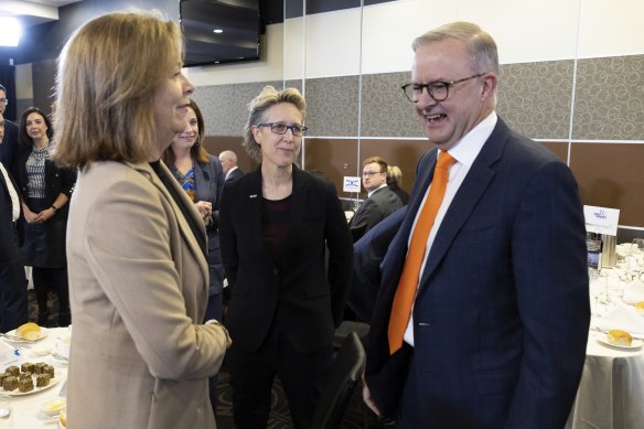 ACTU president Michele O’Neil and ACTU secretary Sally McManus with Prime Minister Anthony Albanese.