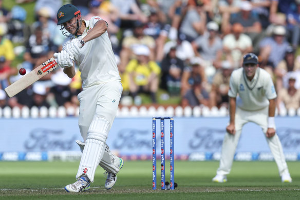 Cameron Green hits out during his century against New Zealand on Thursday.