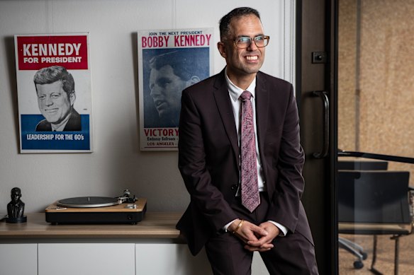 Treasurer Daniel Mookhey in his NSW Parliament office. 