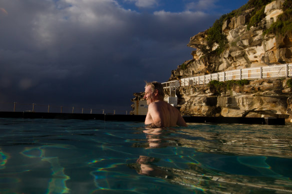 The ocean pool at Bronte was reopened on Friday, allowing Glen Steele to take a dip.