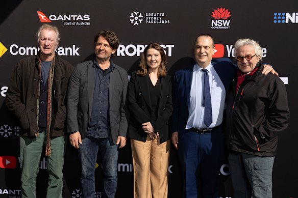  Bryan Brown, John Polson, Monique Macleod, Peter V’Landys and George Miller at the re-launch of Tropfest. 