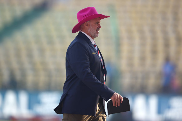 Matthew Hayden, pictured in his pink hat earlier in the series.