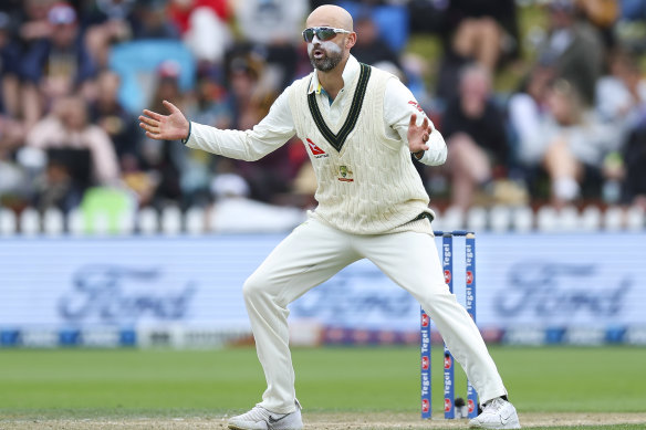 Nathan Lyon in action in Wellington.