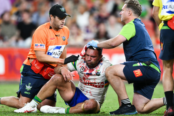 Jordan Rapana left bloodied and shaken against Brisbane.