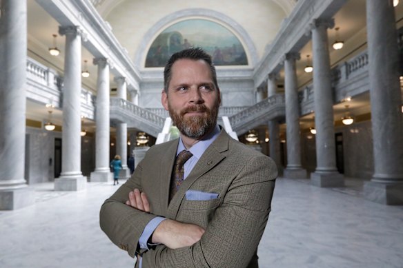 Republican Utah senator  Jacob Anderegg at the Utah State Capitol in Salt Lake City. 