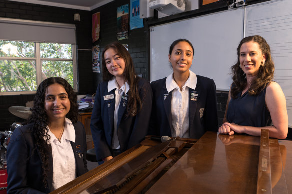 Strathfield Girls High students with head creative arts teacher Sophie Wade.