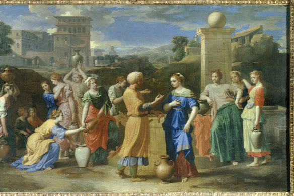 In Poussin’s ‘Eliezer and Rebecca’(1648), the well at which the meeting takes place has been equipped with an angular column topped by a mysterious stone sphere.