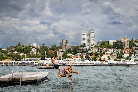 Storm clouds gather over Sydney as seen from Murray Rose Pool, Double Bay this afternoon.