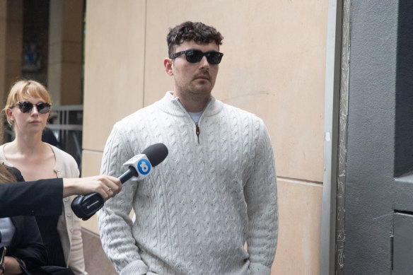 Zid Yaffe, 28, the son of accused man Eyal Yaffe, leaves court.