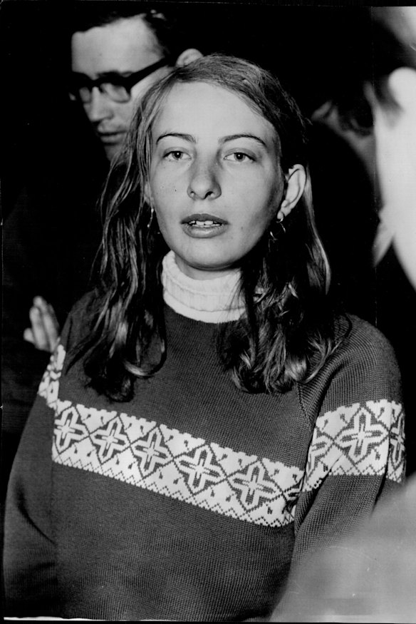 Nadine Jensen leaving Central Police Station after being charged with offensive behaviour. June 8, 1966.