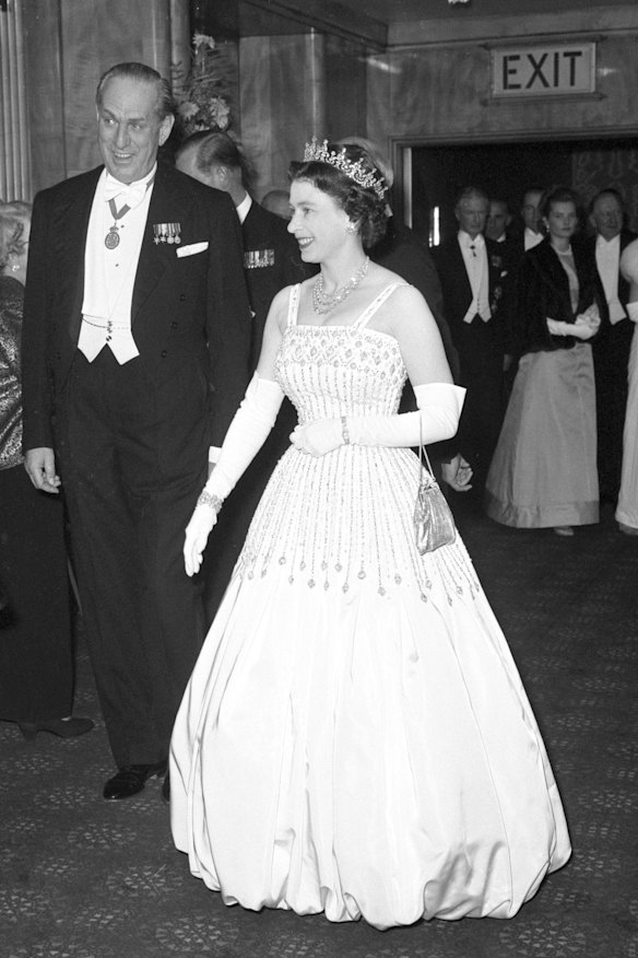 Queen Elizabeth II arrives at the Odeon, Leicester Square, London, for the world charity premiere of the film Lawrence of Arabia in 1962.
