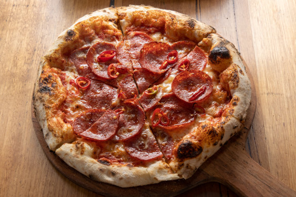 Where’s Next Honey pizza topped with hot salami, honey and fresh chilli.