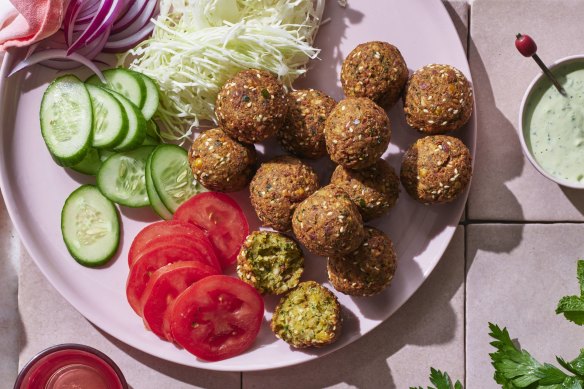 Curtis Stone’s falafel with herbed tahini sauce.