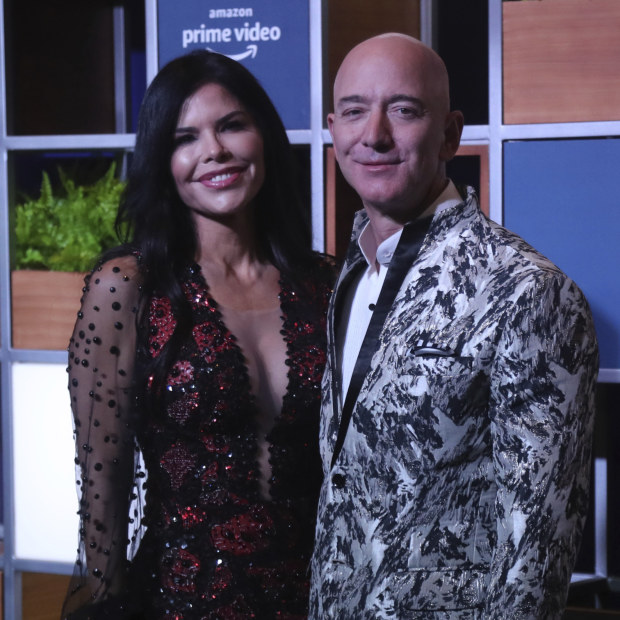 Amazon CEO Jeff Bezos with his partner Lauren Sanchez in January.