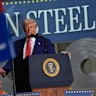 US President Donald Trump speaks at U.S. Steel Corporation’s Mon Valley Works-Irvin plant on Friday.