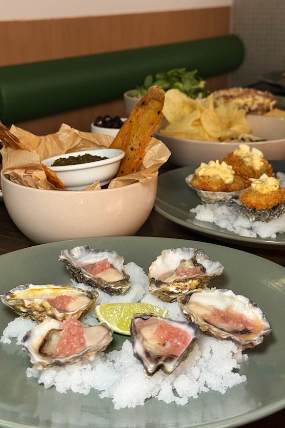 Oysters and other snacks.