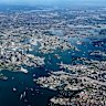 The Sydney Central Business District, Sydney Harbour and Eastern Suburbs and surrounds are seen on 18 February 2025, in Sydney, Australia from a commercial airliner. Picture - Sam Mooy / The Sydney Morning Herald