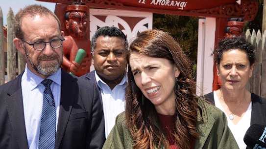 Prime Minister Jacinda Ardern talks to media after meeting with the families of victims of the Christchurch shooting.