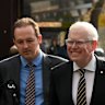 Gareth Ward (right), arriving at court with his barrister David Campbell SC for week two of his criminal trial.