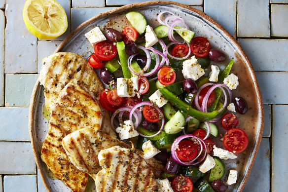 Greek chicken and salad.